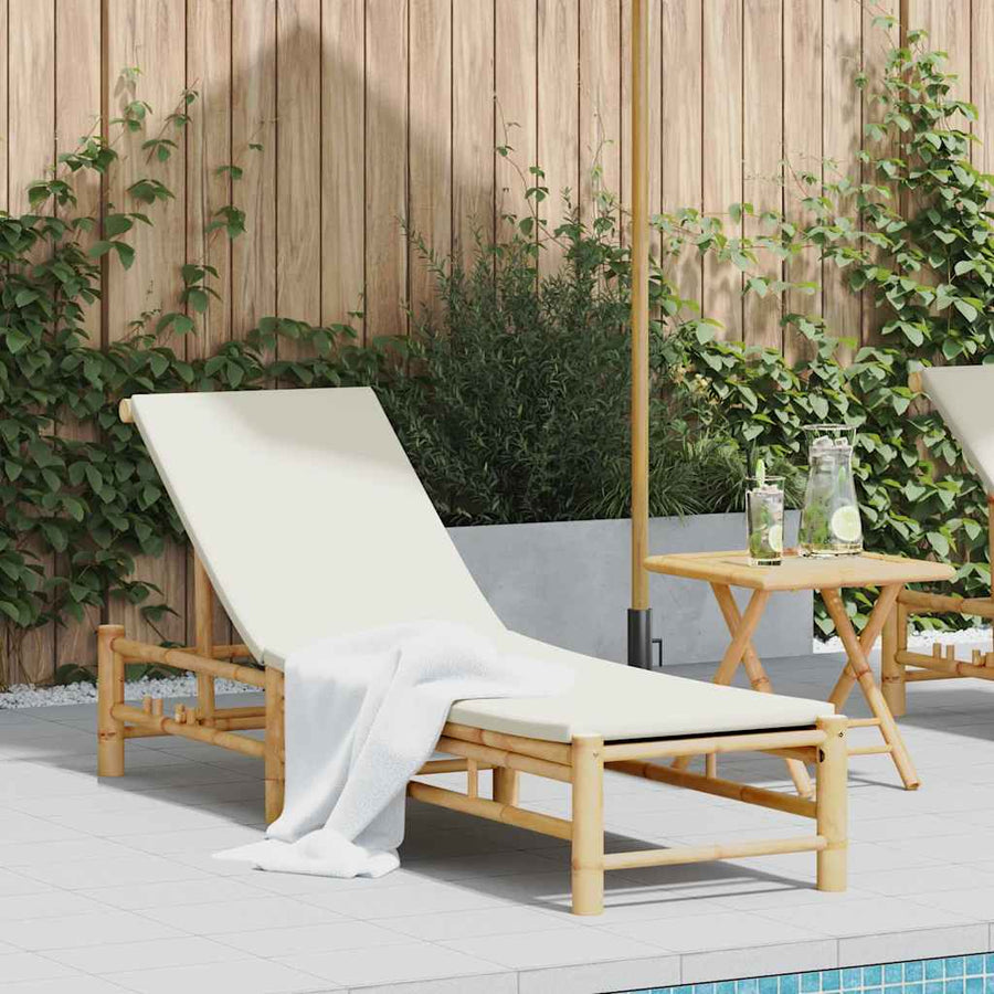 Ligstoel Met Kussens 55X199X30 Cm Bamboe Crèmewit