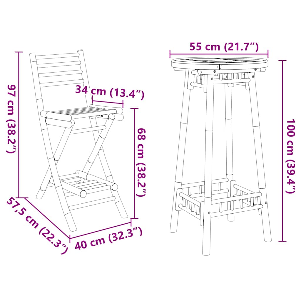 3-Delige Barset Voor Buiten Opvouwbaar Bamboe