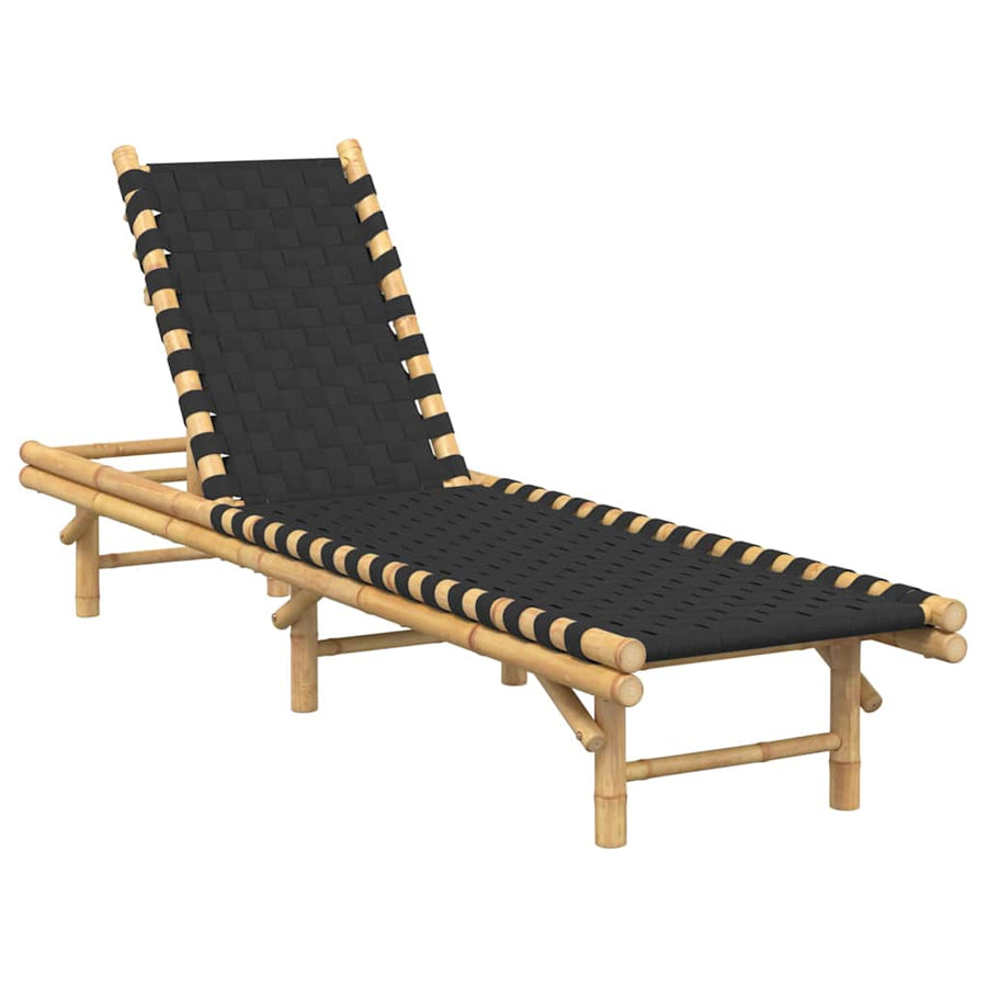 Ligstoel met zwart geweven band 55x200x30 cm bamboe