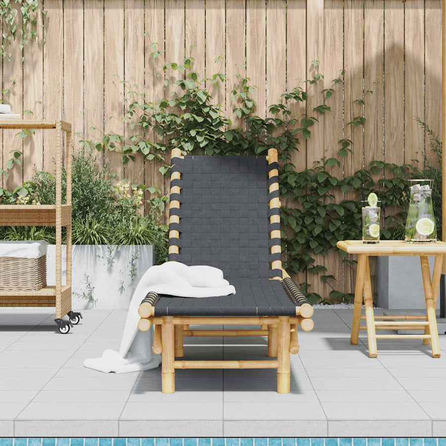 Ligstoel met zwart geweven band 55x200x30 cm bamboe
