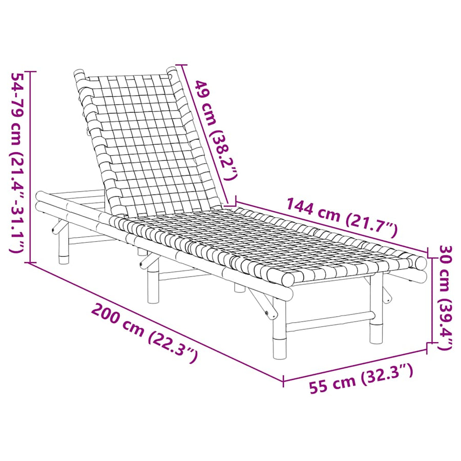 Ligstoel met zwart geweven band 55x200x30 cm bamboe