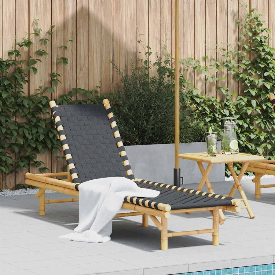 Ligstoel met zwart geweven band 55x200x30 cm bamboe