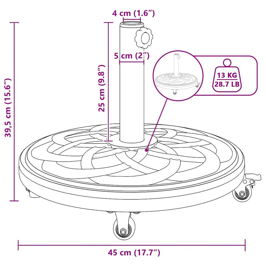 Parasolvoet Zwart Ø38-48 mm PE en beton en ijzer