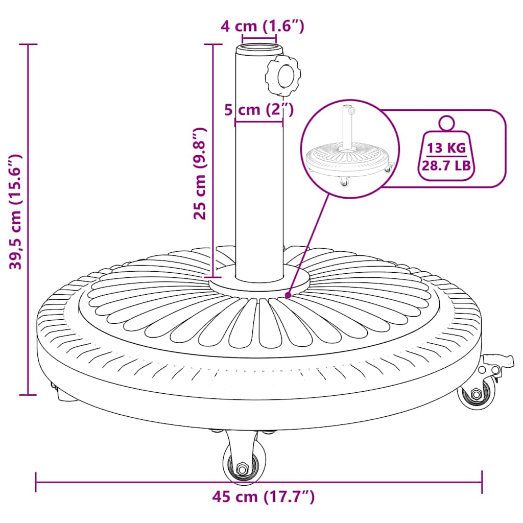 Parasolvoet Zwart Ø38-48 mm PE en beton en ijzer