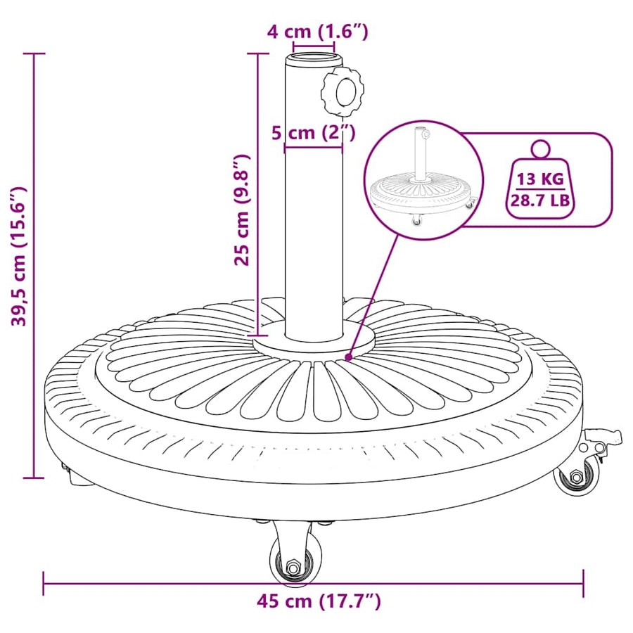 Parasolvoet Zwart Ø38-48 mm PE en beton en ijzer