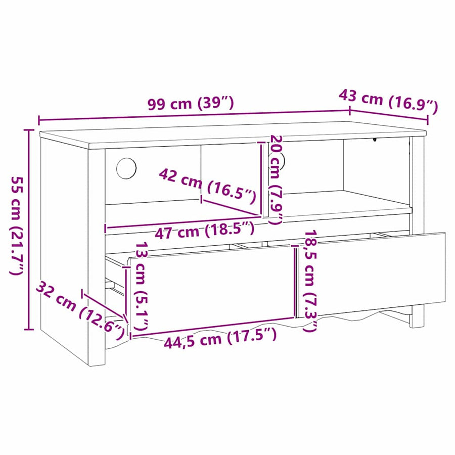 TV Kast Drammen Eiken 99 x 43 x 55 cm Massief grenenhout