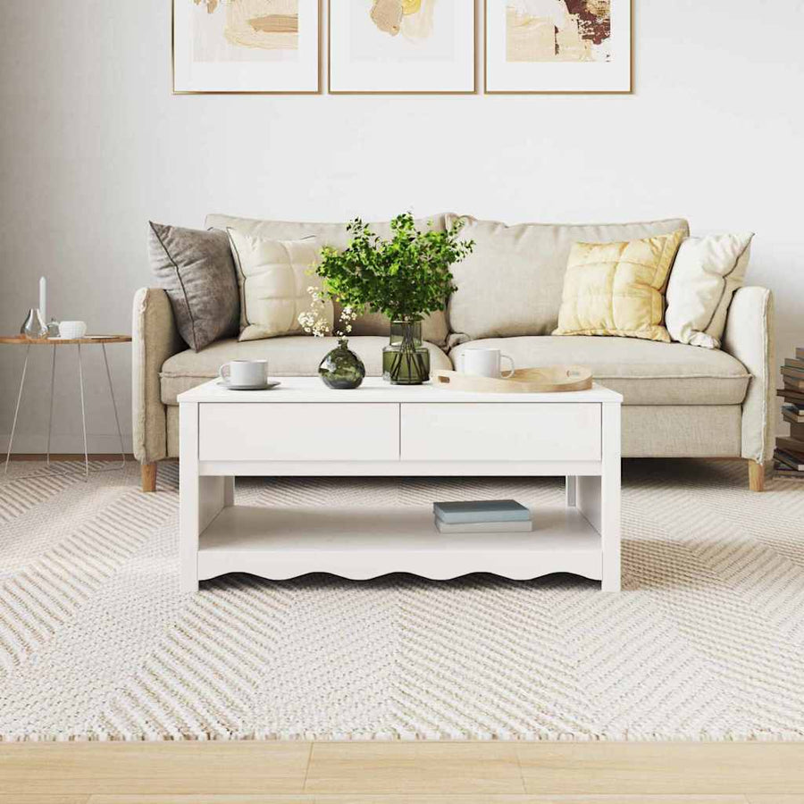 Salontafel Drammen Wit 99 x 55 x 45 cm Massief grenenhout