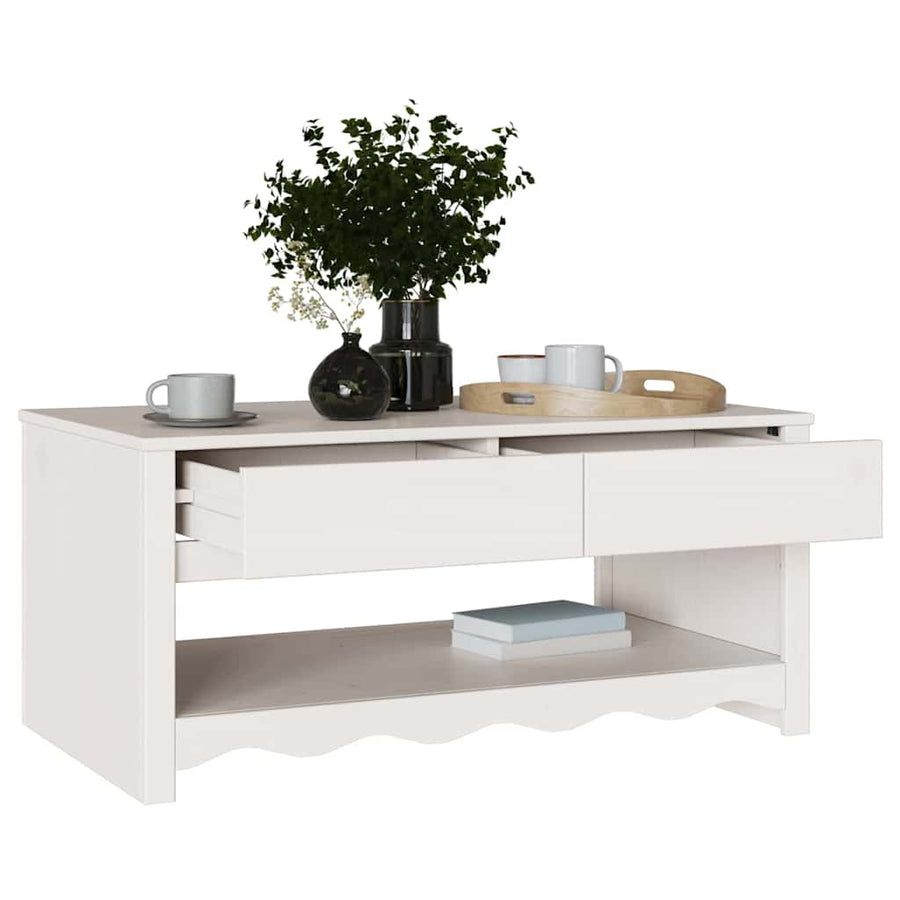 Salontafel Drammen Wit 99 x 55 x 45 cm Massief grenenhout
