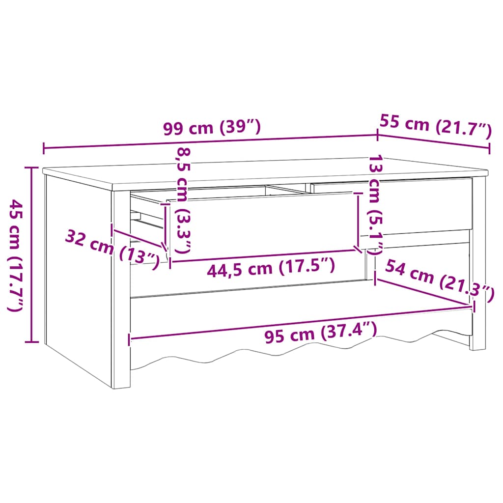 Salontafel Drammen Wit 99 x 55 x 45 cm Massief grenenhout