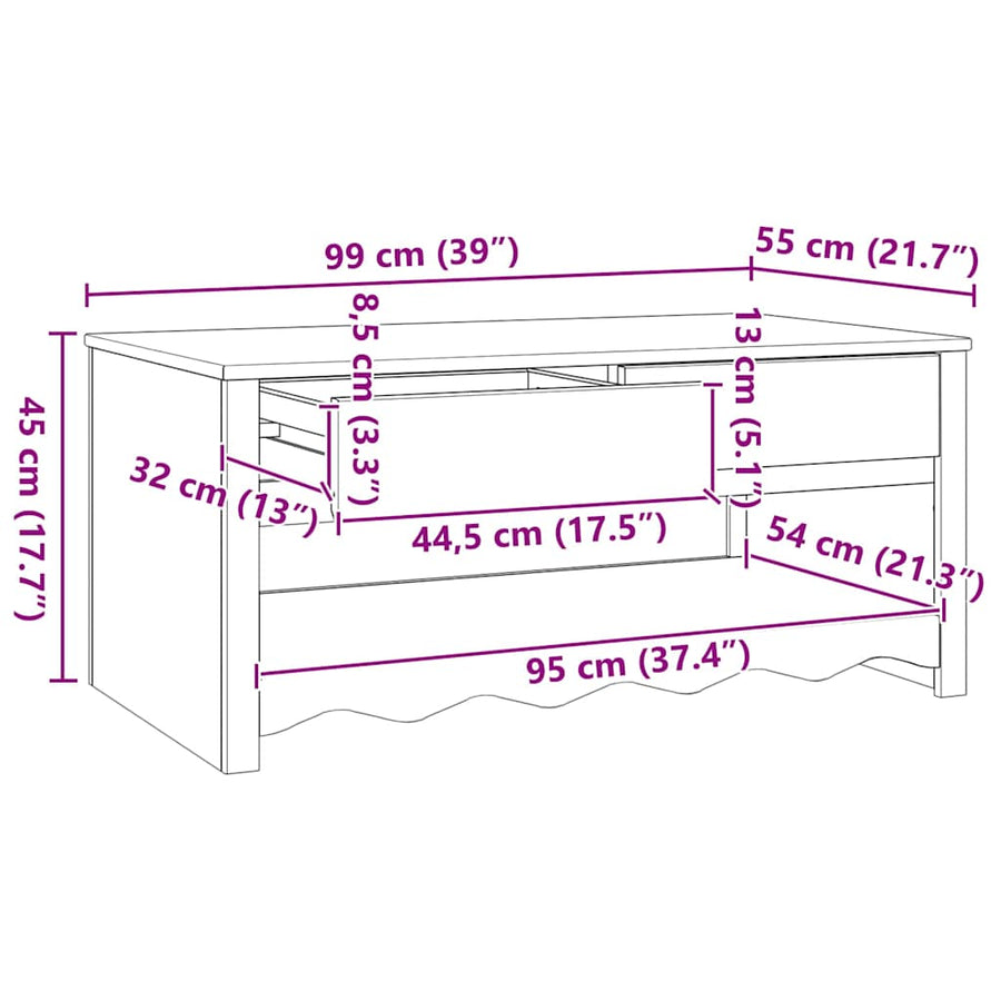 Salontafel Drammen Wit 99 x 55 x 45 cm Massief grenenhout