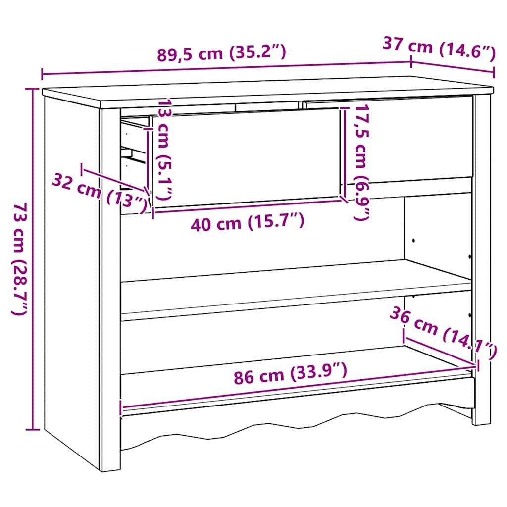 Wandtafel Drammen Eiken 89,5 x 37 x 73 cm Massief grenenhout