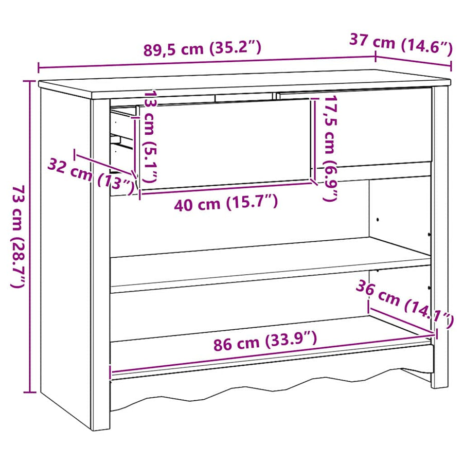 Wandtafel Drammen Eiken 89,5 x 37 x 73 cm Massief grenenhout