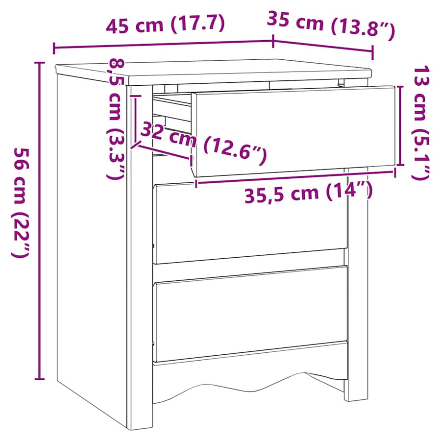 Salontafel Drammen Eiken 45 x 35 x 56 cm Massief grenenhout
