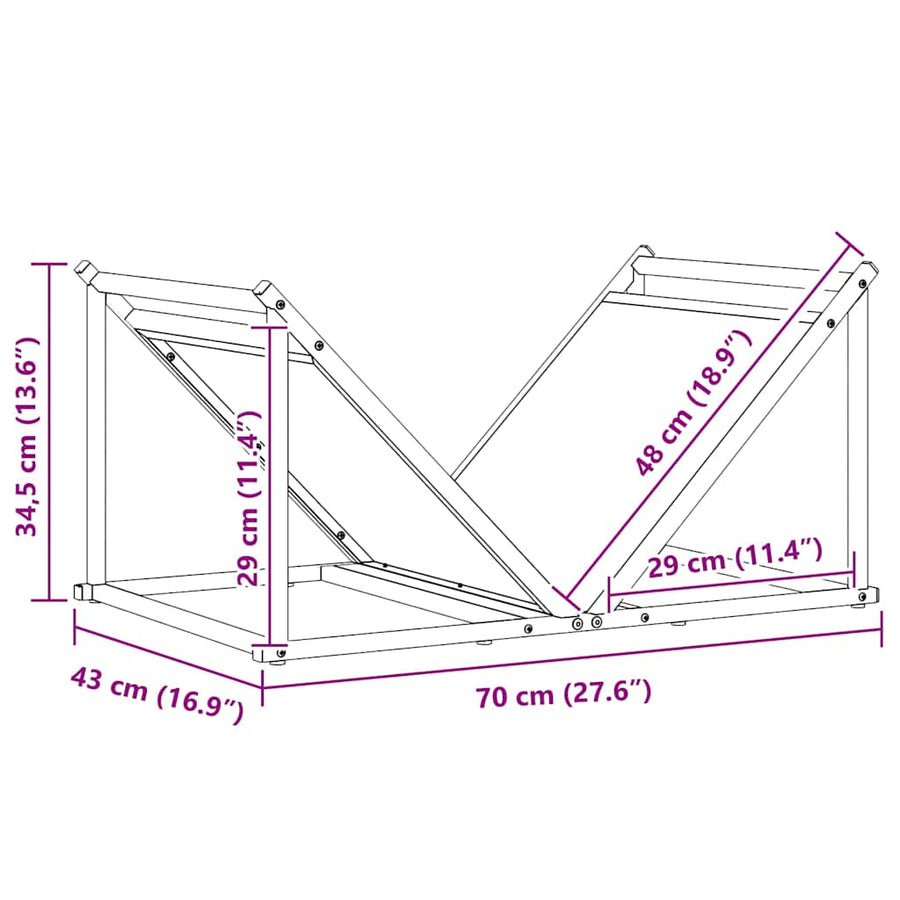 Brandhoutrek 70x43x34,5 cm koudgewalst staal zwart