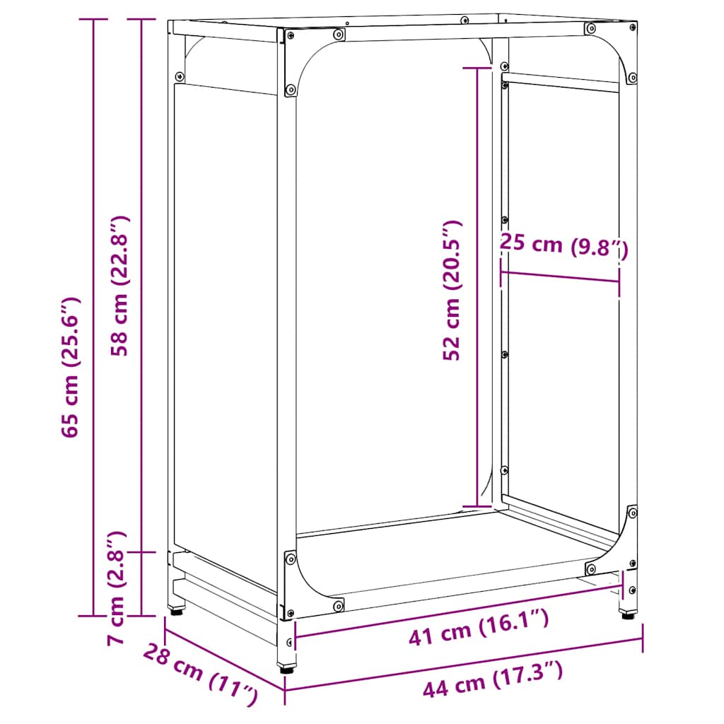 Brandhoutrek 44x28x65 cm koudgewalst staal wit