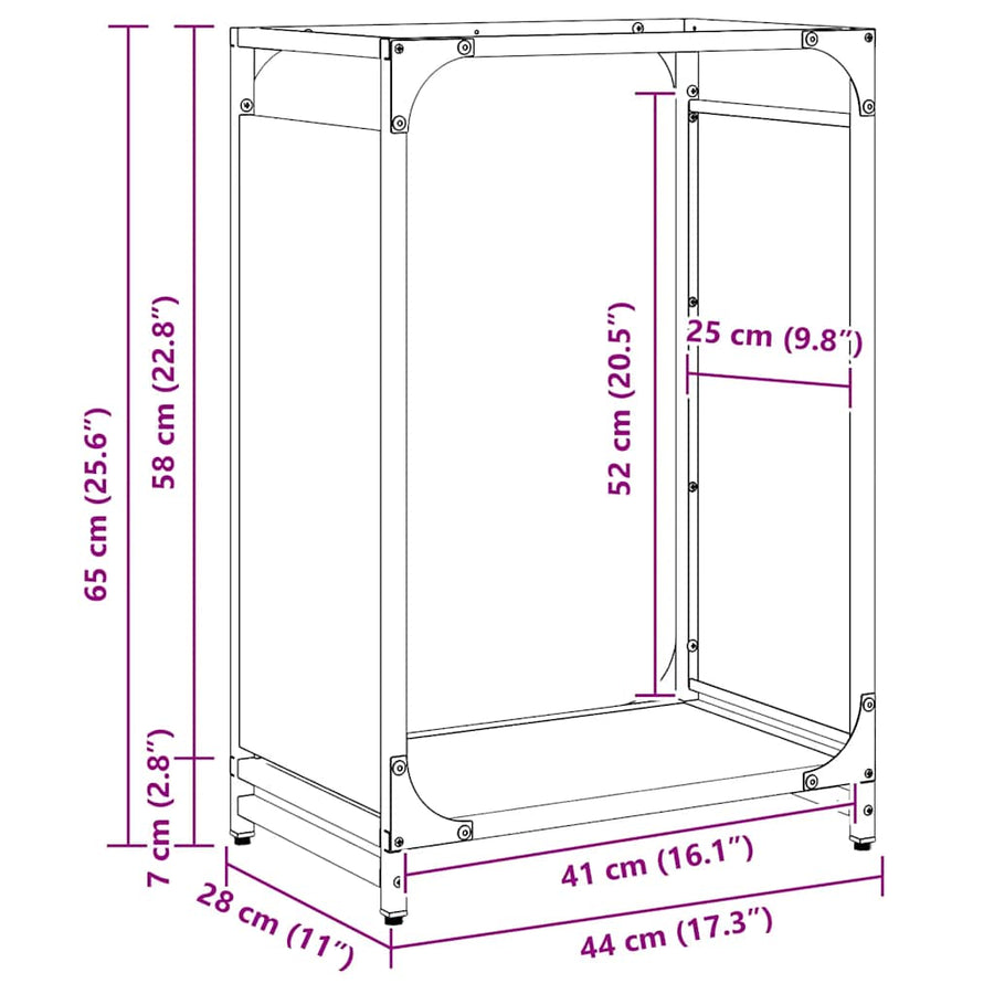 Brandhoutrek 44x28x65 cm koudgewalst staal antracietkleurig