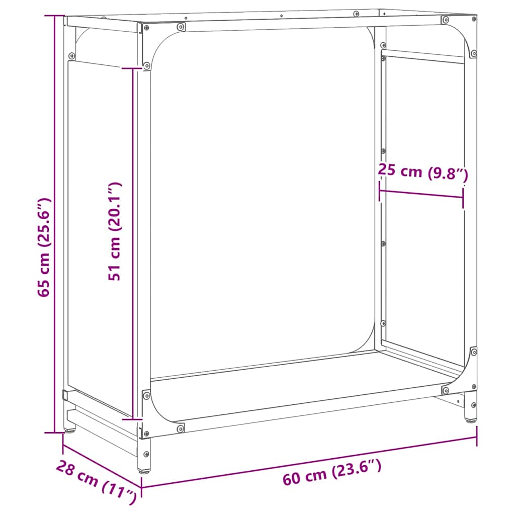 Brandhoutrek 60x28x65 cm koudgewalst staal zwart