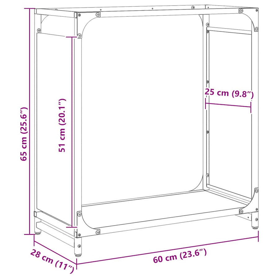 Brandhoutrek 60x28x65 cm koudgewalst staal antracietkleurig