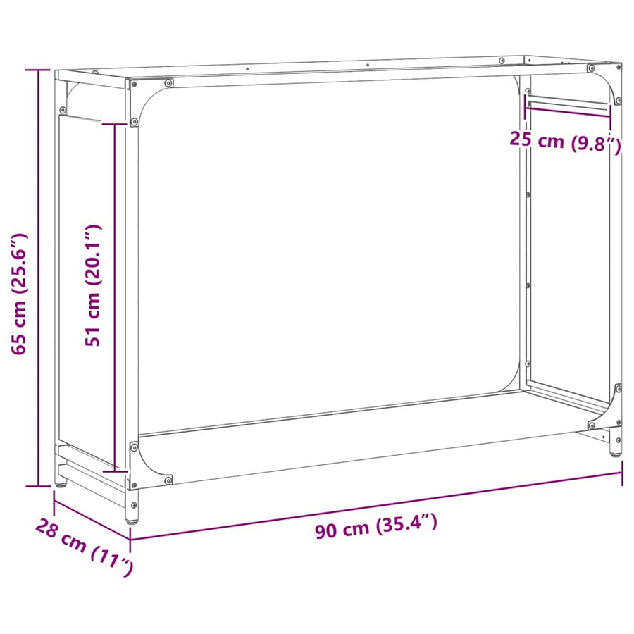 Brandhoutrek 90x28x65 cm koudgewalst staal zwart