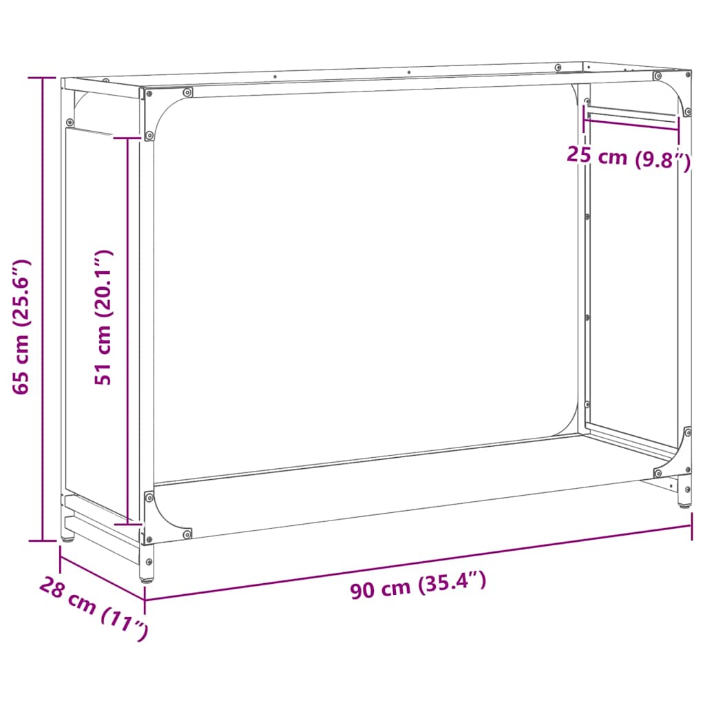 Brandhoutrek 90x28x65 cm koudgewalst staal antracietkleurig