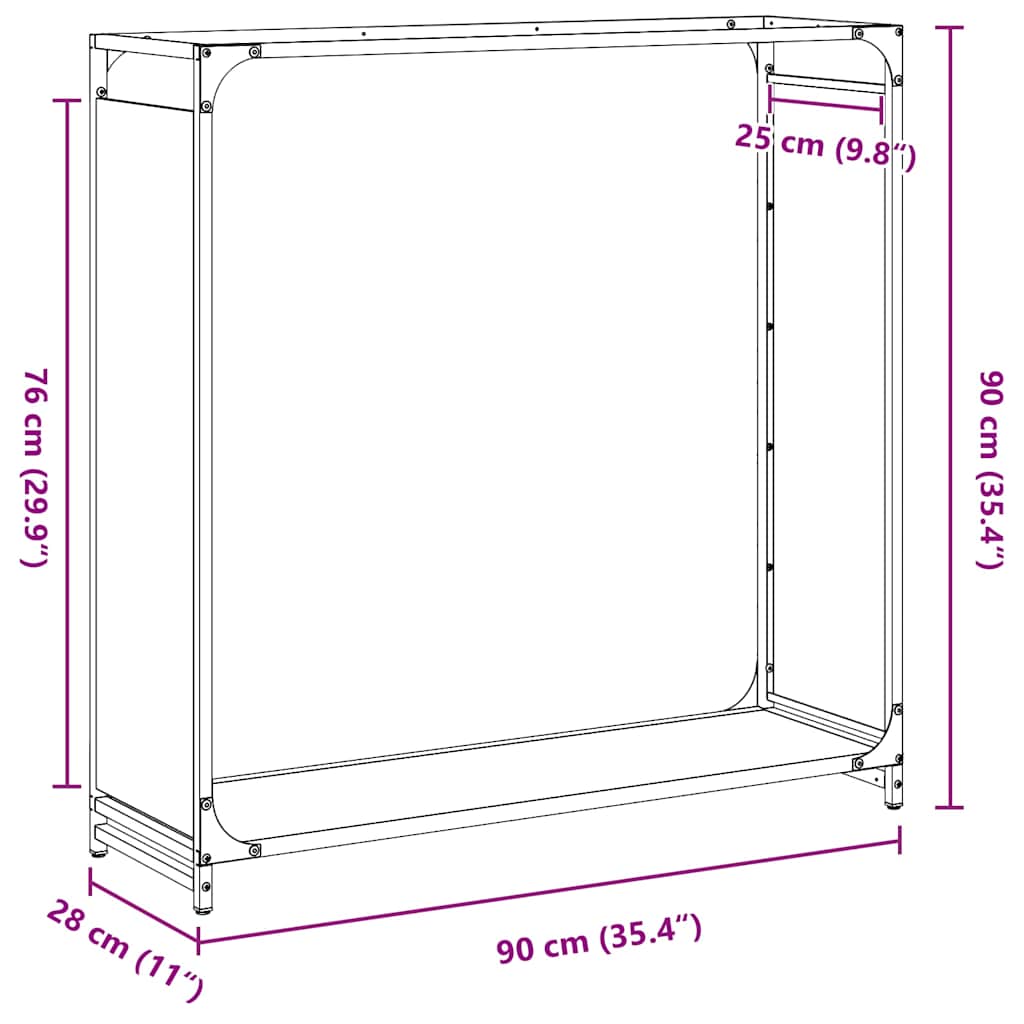 Brandhoutrek 90x28x90 cm koudgewalst staal zwart