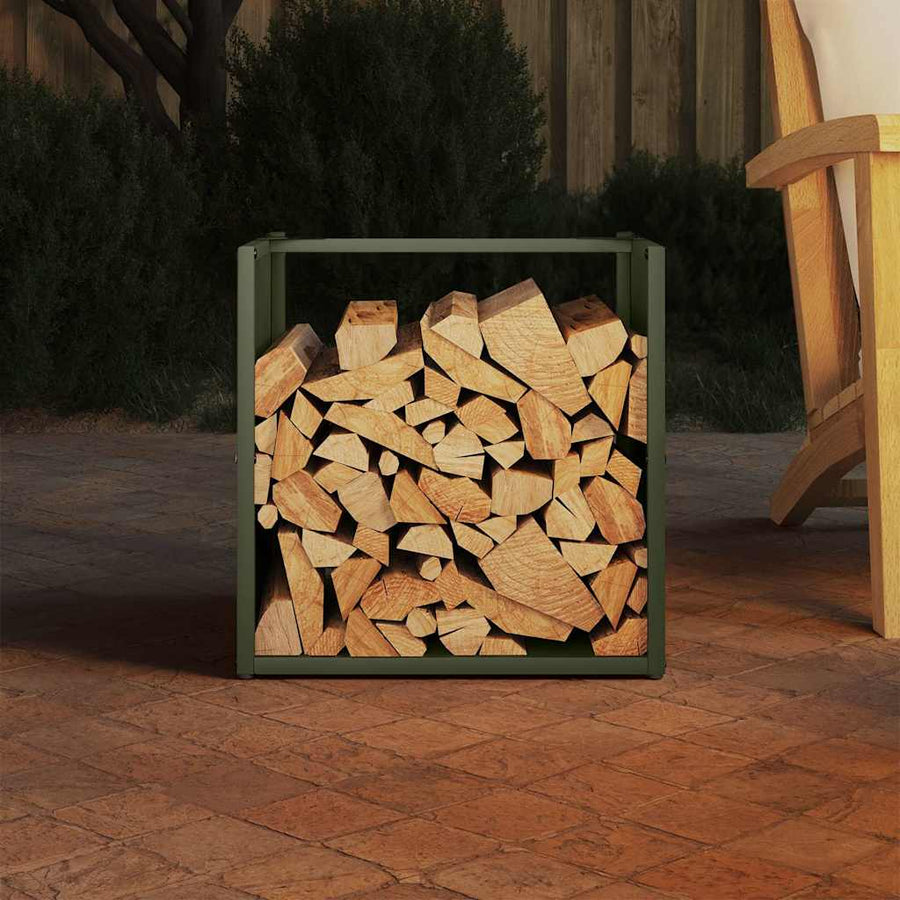 Brandhoutrek 40x40x40 cm koudgewalst staal olijfgroen