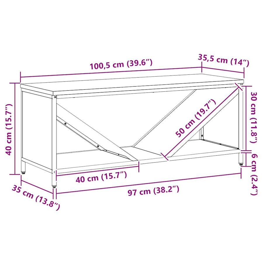 Brandhoutrek met houten blad 100,5x35,5x40 cm zwart