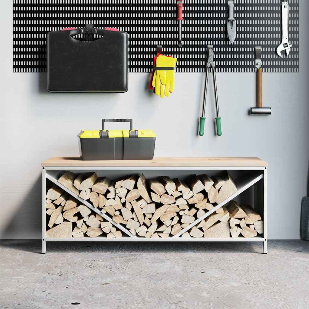 Brandhoutrek met houten blad 100,5x35,5x40 cm wit