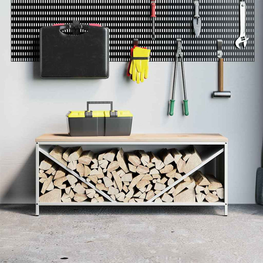 Brandhoutrek met houten blad 100,5x35,5x40 cm wit