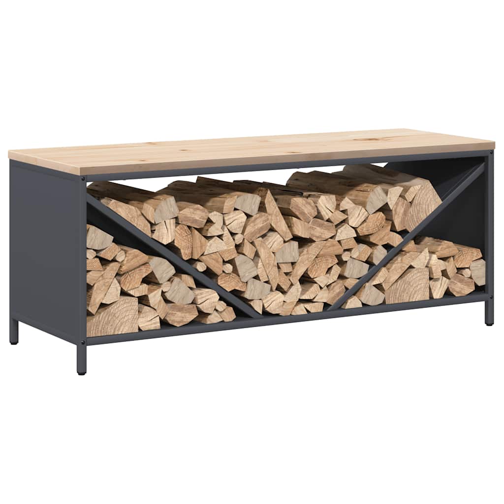 Brandhoutrek met houten blad 100,5x35,5x40 cm antracietkleurig