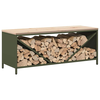 Brandhoutrek Met Houten Blad 100,5X35,5X40 Cm Olijfgroen