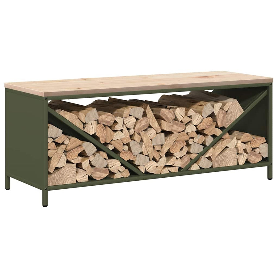 Brandhoutrek Met Houten Blad 100,5X35,5X40 Cm Olijfgroen