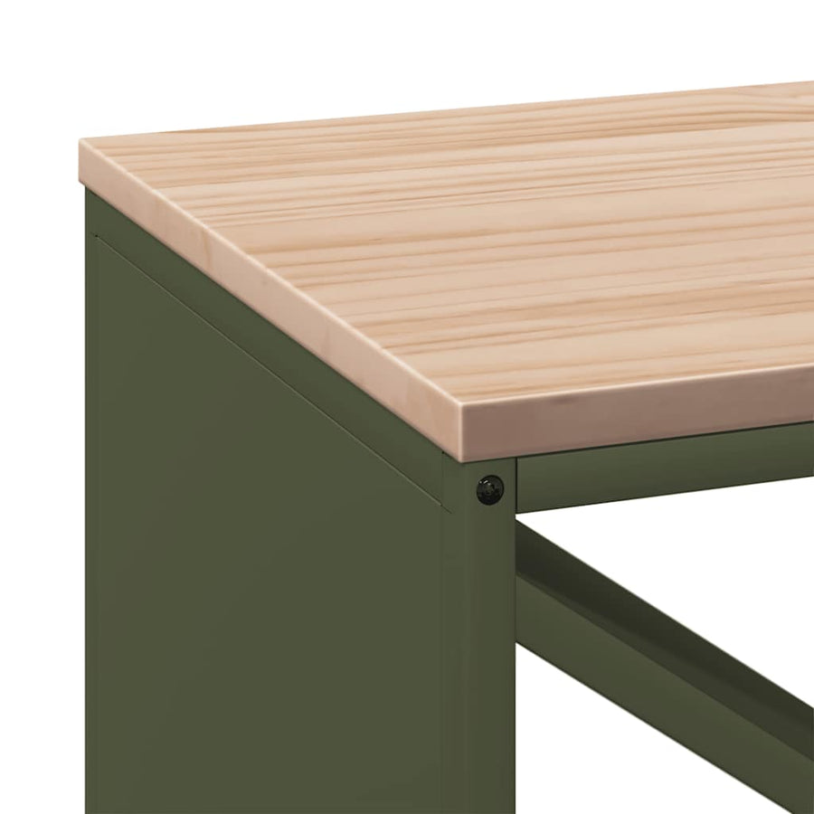 Brandhoutrek Met Houten Blad 100,5X35,5X40 Cm Olijfgroen