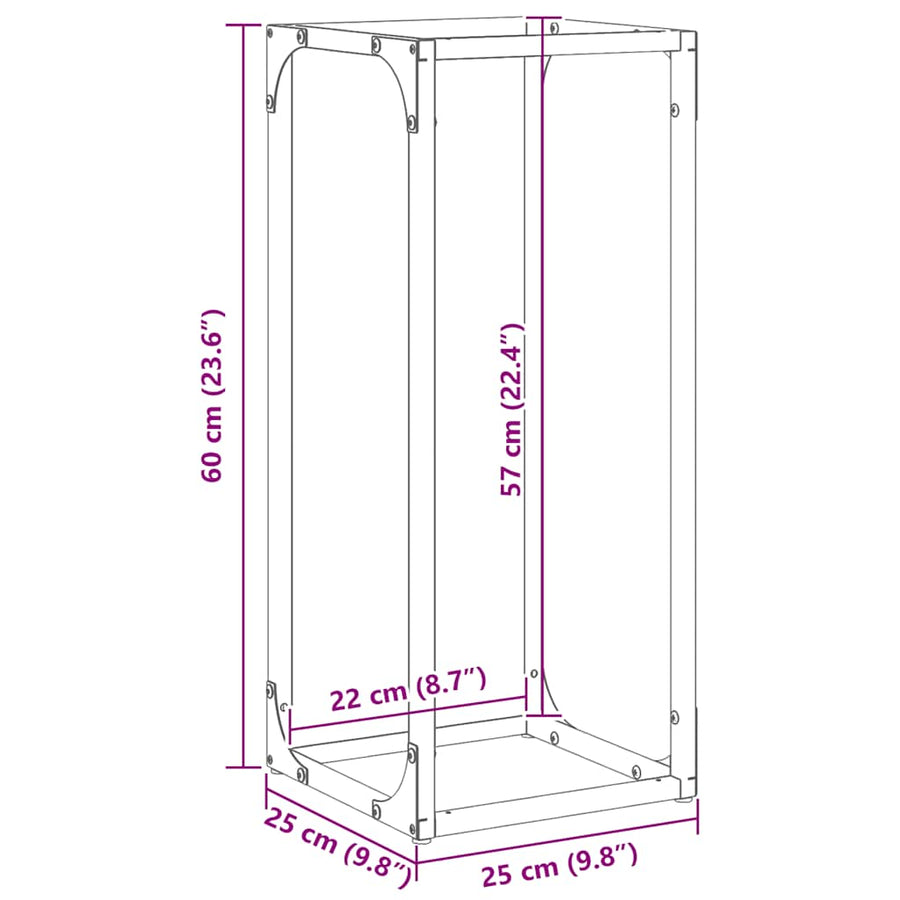 Brandhoutrek 25x25x60 cm koudgewalst staal antracietkleurig