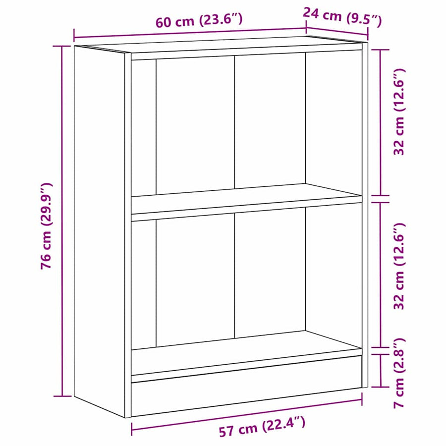 Boekenkast Zwart Eiken 60 x 24 x 76 cm Bewerkt hout