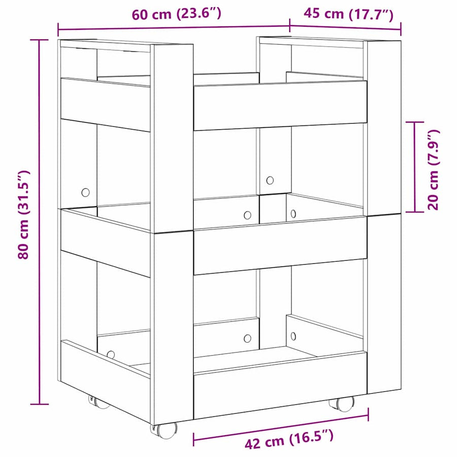 Keuken Trolley Artisan Eiken 60 x 45 x 80 cm Bewerkt hout
