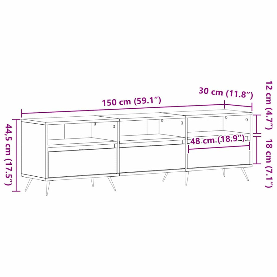 TV-kast Zwart eiken 150 x 30 x 44,5 cm Bewerkt hout