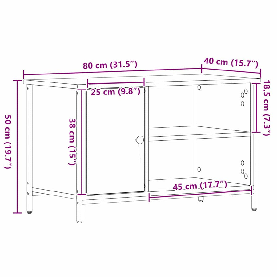 TV-kast Zwart eiken 80 x 40 x 50 cm Bewerkt hout