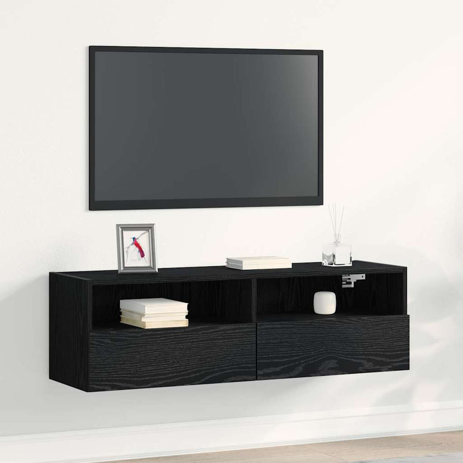 TV Wandkast Zwart Eiken 100 x 30 x 30 cm Bewerkt hout