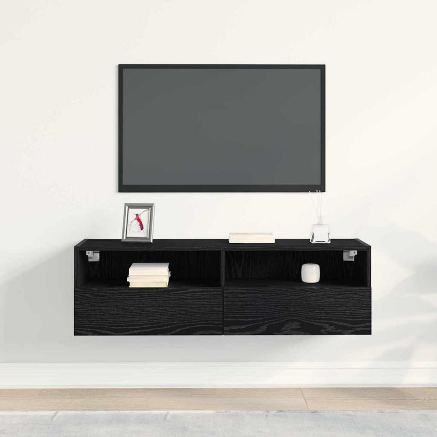 TV Wandkast Zwart Eiken 100 x 30 x 30 cm Bewerkt hout