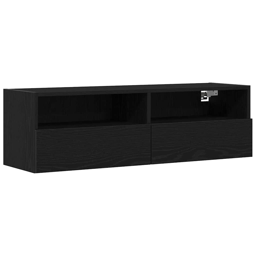 TV Wandkast Zwart Eiken 100 x 30 x 30 cm Bewerkt hout