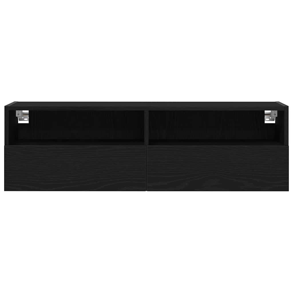 TV Wandkast Zwart Eiken 100 x 30 x 30 cm Bewerkt hout