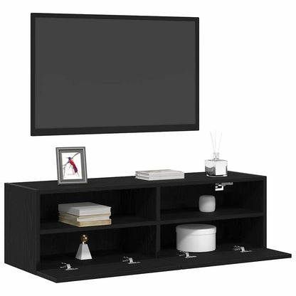 TV Wandkast Zwart Eiken 100 x 30 x 30 cm Bewerkt hout