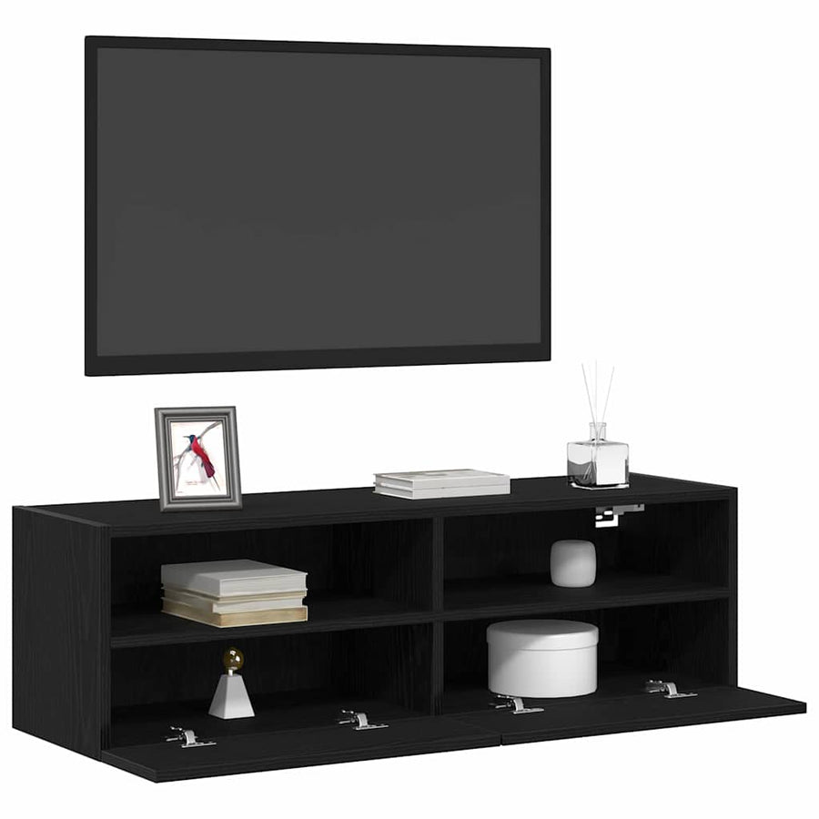 TV Wandkast Zwart Eiken 100 x 30 x 30 cm Bewerkt hout