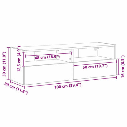 TV Wandkast Zwart Eiken 100 x 30 x 30 cm Bewerkt hout