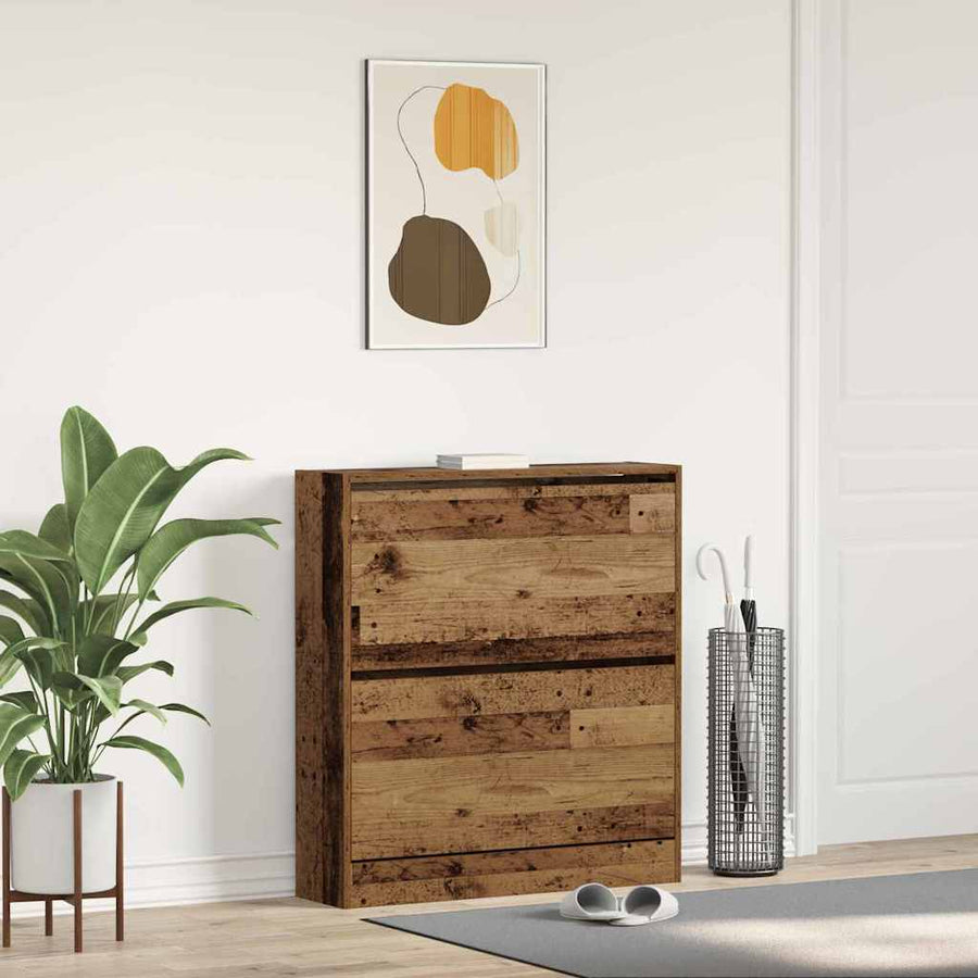Schoenenkast met plank Oudhout 80 x 21 x 87,5 cm Bewerkt hout