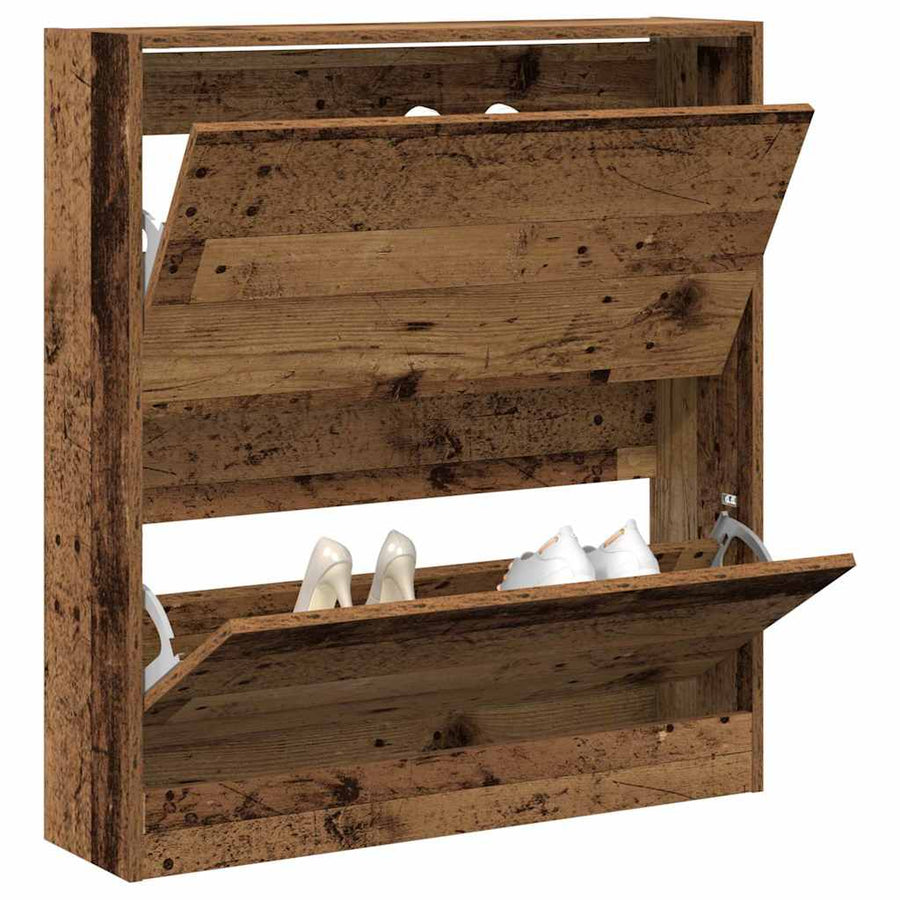 Schoenenkast met plank Oudhout 80 x 21 x 87,5 cm Bewerkt hout