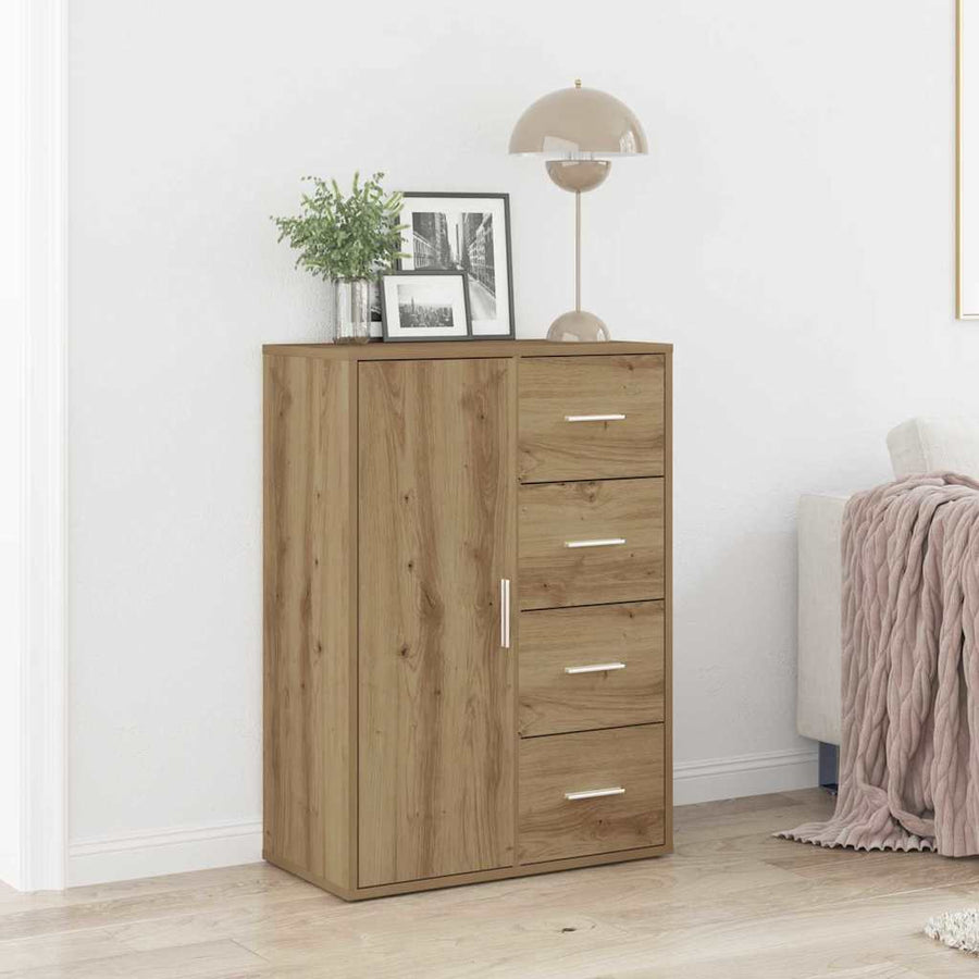 Dressoir 60X31X84 Cm Bewerkt Hout Artisanaal Eiken artisanaal eikenkleurig