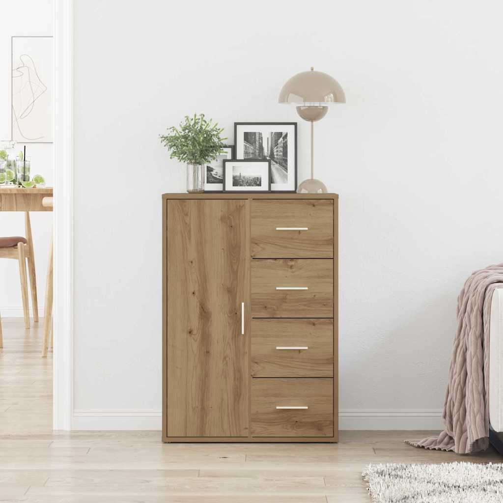 Dressoir 60X31X84 Cm Bewerkt Hout Artisanaal Eiken artisanaal eikenkleurig