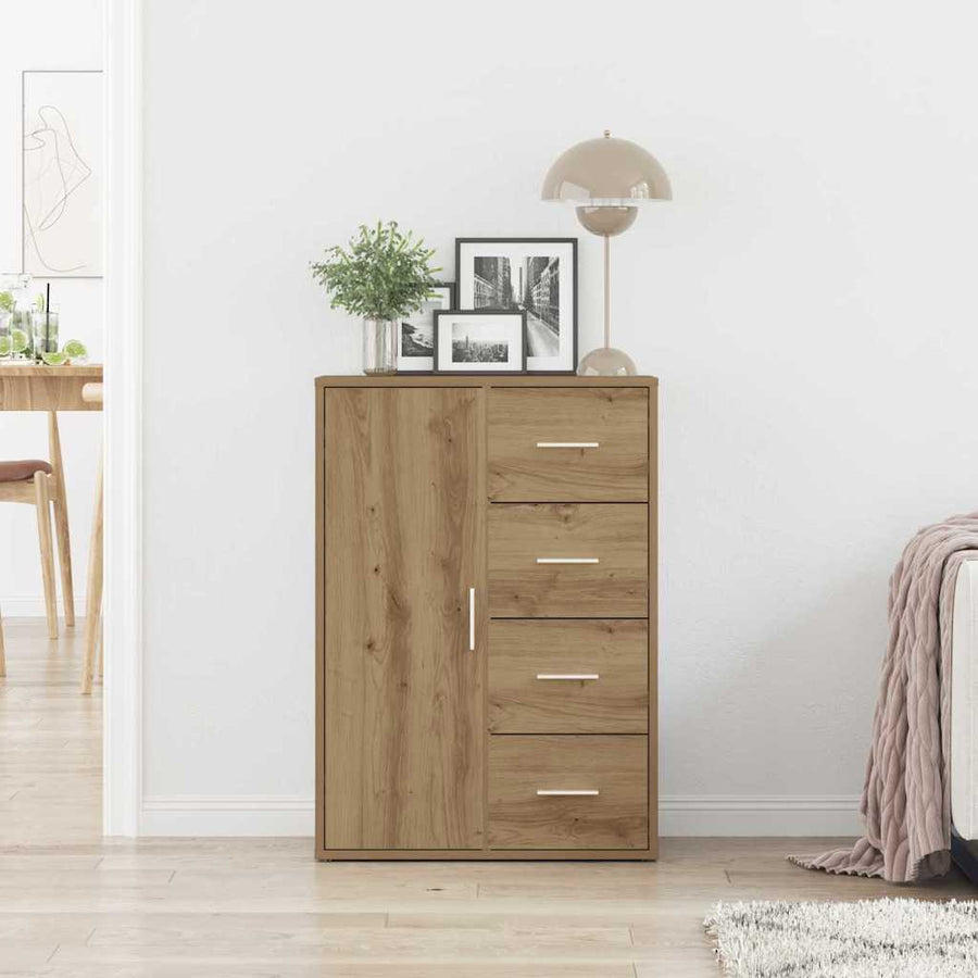 Dressoir 60X31X84 Cm Bewerkt Hout Artisanaal Eiken artisanaal eikenkleurig